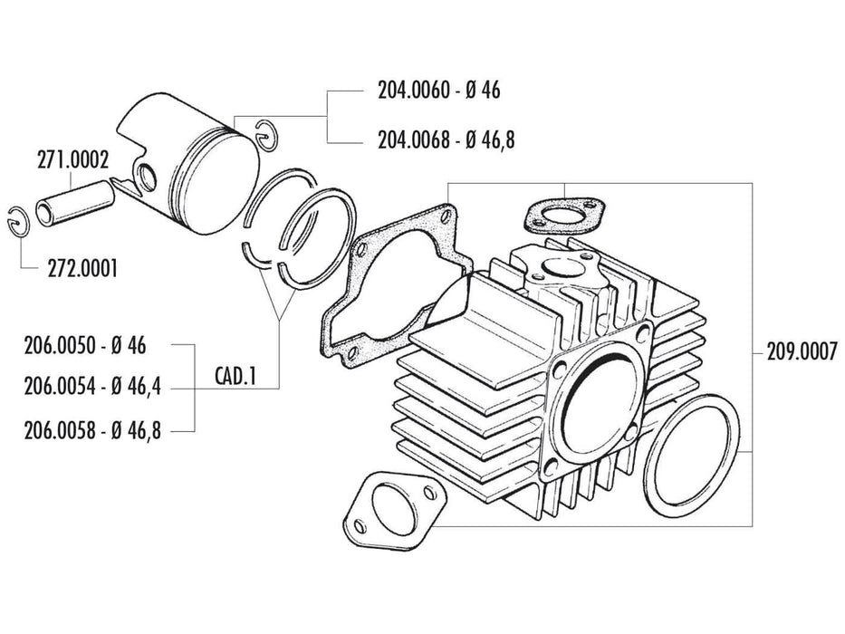 piston kit Polini sport 70cc 46.8mm for Garelli Noi-Matic, Katia 50