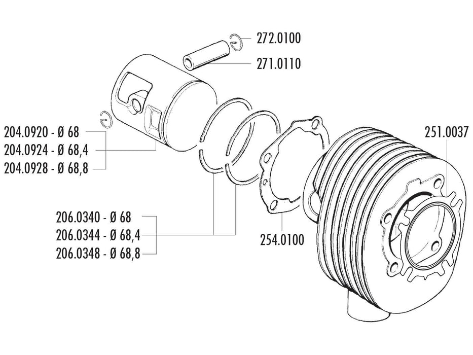 piston ring Polini 68mm for Vespa 200 PE, PX